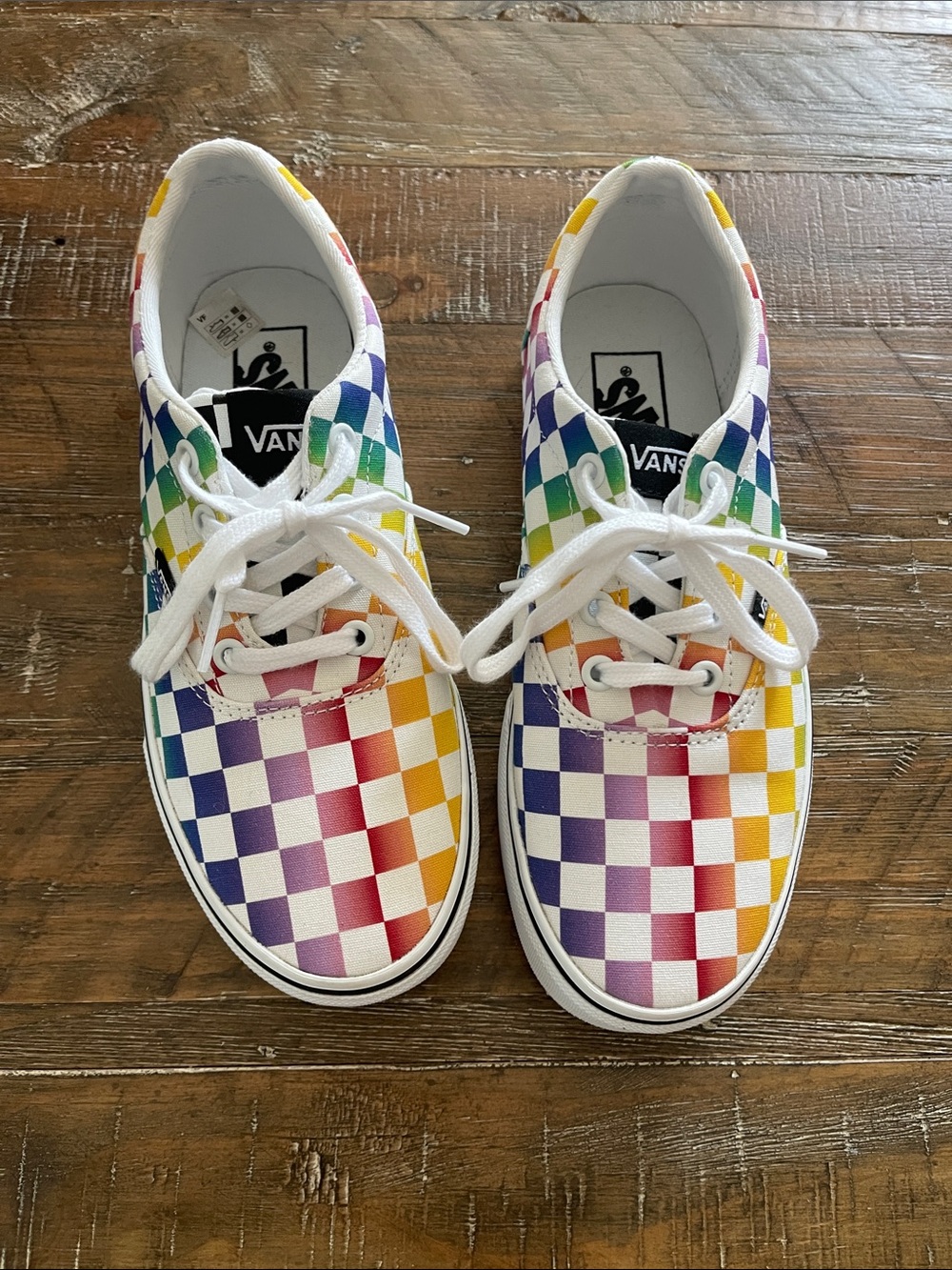 Vans Women’s Rainbow Checkerboard Low-Top Sneakers - White